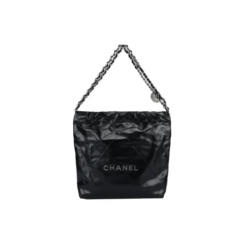 CHANEL 22Bag Гладкая отделка Телячья кожа Тоут Сумка Сумка для покупок Сумка через плечо Сумка на плечо Женская Черная