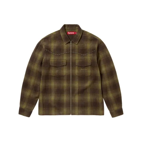 Supreme FW25 Studded Shadow Клетчатый ZIP UP Рубашка Унисекс