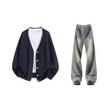 Темно-синие + грязно-желтые брюки