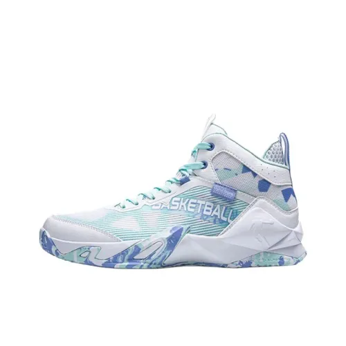 QIAODAN Амортизаторы Shock Slip-resistant Abrasion-resistant MID Топ Баскетбольные кроссовки Мужские Jordan White Ripple