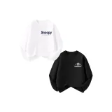 [Мальчики 100% хлопок Длинный рукав] Белый Снупи Установленный День + Черный Горы Снупи