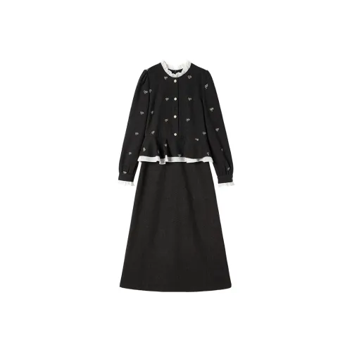 XIANGYING Длинное платье с длинными рукавами женское