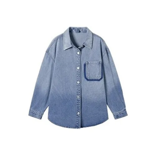HDFULERN Рубашка Женская Винтаж Градиент Выстиранный Деним Рубашка Женская AUTUMN Мода Элегантность Большой Размер Повседневная Тонкая Куртка