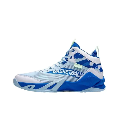 QIAODAN Амортизация устойчивый к истиранию дышащий MID баскетбольные кроссовки мужской синий белый