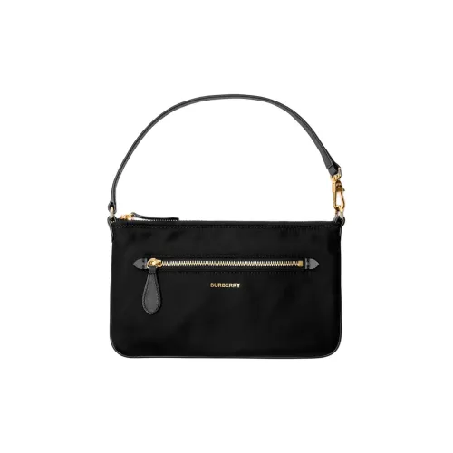 Burberry Nylon Zip Pouch Leather Top Handle Zip Closure Exterior Zip Pocket