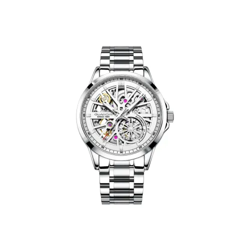 GUANQIN Автоматический механический механизм ремешок из нержавеющей стали часы для мужчин циферблат с открытым механизмом