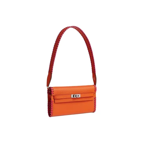 HERMES Kelly To Go Эпсомская кожа с Swift Телячья кожа Кошелек Женские Апельсин Розовый