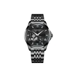 Чисто черный стальной браслет [упаковка + кожаный ремешок]