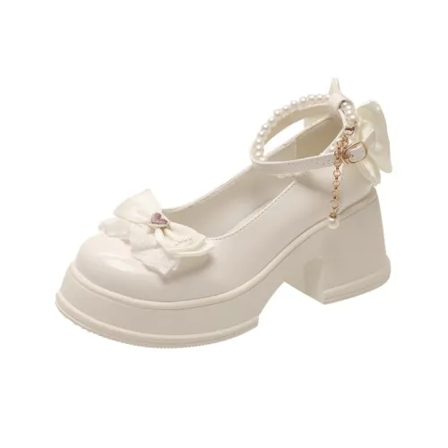 WUJI Грубый каблук Sweet Style Bowknot Mary Jane Обувь без подкладки Женская