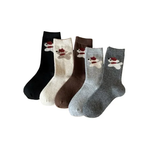 OEING Черный+Бежевый+Кофейный+Темно-серый+Светло-серый 5 пар Женские носки MID до икры