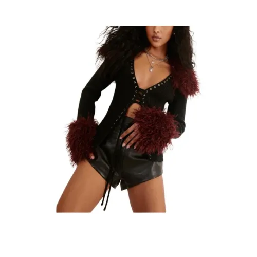 NASTY GAL Shearling Trim Lace Up Cardigan Knitted Women's