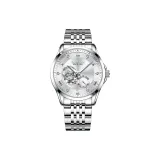 Серебряный корпус, белый циферблат, стальной ремешок [упаковка + кожаный ремешок]