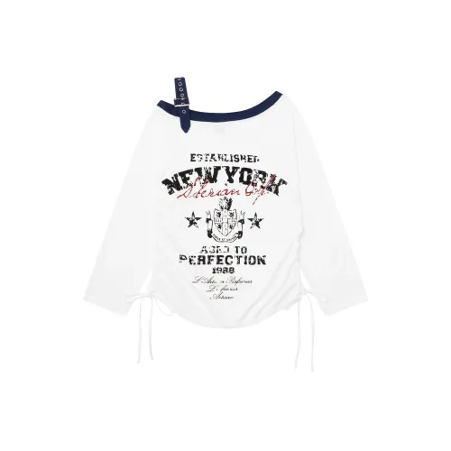 IUNOP Принт с буквами Loose Открыто Плечо Тонкий Длинный Рукав COVER UP Женские