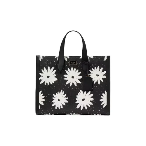Kate Spade Гладкая кожа Тоут Сумка Сумка для покупок Сумка Большая Женская Черно-белая