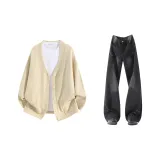 Абрикос + Угольный черный брюки