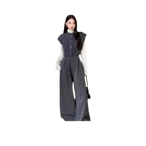 REMOULD Серый жилет + Серые широкие штаны + Белая основа Layer Женские повседневные костюмы