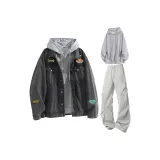 Темно-серый + серый свитшот + светло-серые парашютные брюки