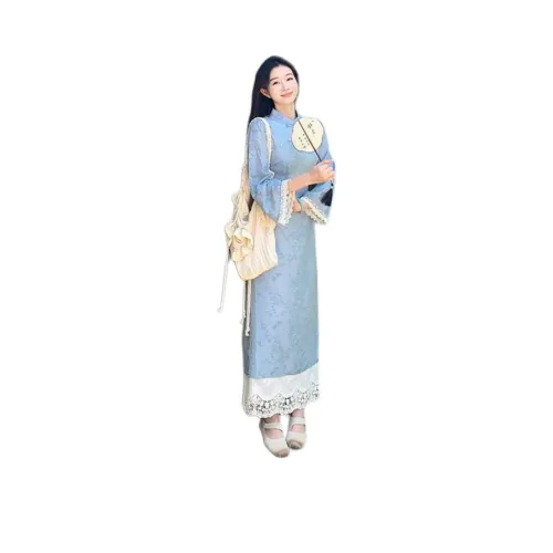 QIAOMONVHAI Длинное платье с длинными рукавами женское