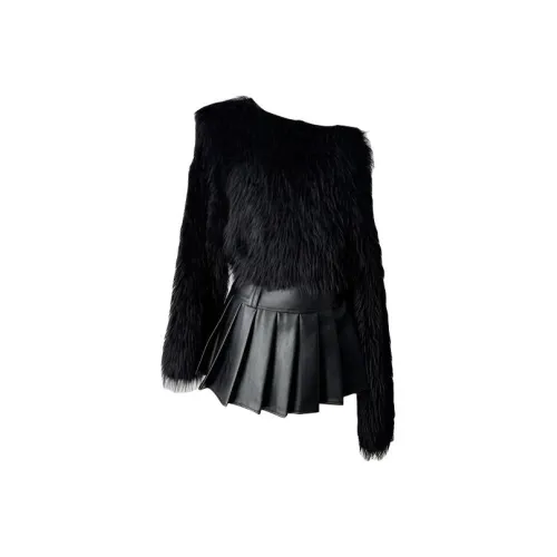 HUINIAN Черный Свитер + Черная Юбка с Плиссировкой Высококачественные Женские Комплекты с Юбкой