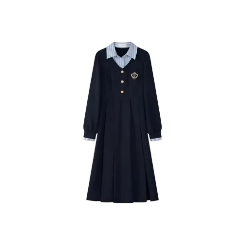 DANCANG Пэчворк Mock Двухкомпонентное Длинное Платье с Длинными Рукавами Женское