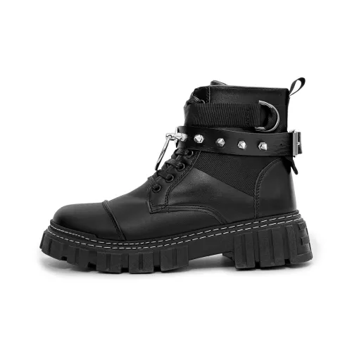 SLNU 3 Martin Boots Black Punk Single Ring Men's