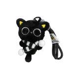 Плюшевый маленький черный кот-брелок с большими глазами