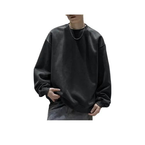 WOOD SOON Однотонный Минималистский стиль Универсальный Круглый вырез Свитшот Мужской