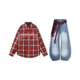 Красный топ + синие штаны