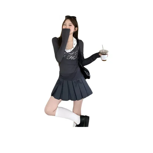 REMOULD Серый топ + Белый халтер + Серая юбка Женские юбочные комплекты