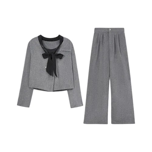 POPO.INFO Серый Женский Повседневный Костюм