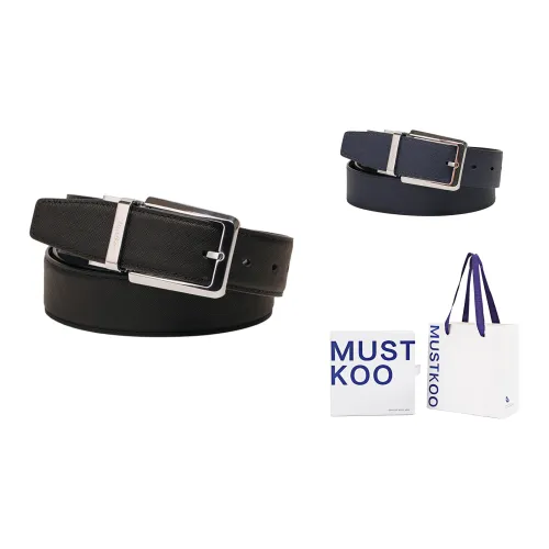 MUSTKOO Real Пава Двойной Sided DUAL Use Вращающаяся Шпилька Стиль Ремни из Коровьей Кожи Мужской