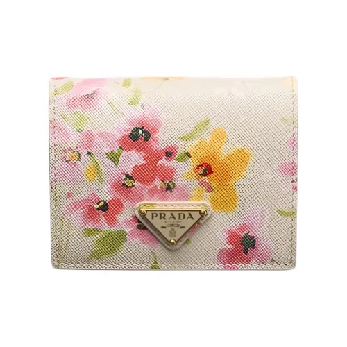 PRADA Saffiano Телячья кожа Кошелек Маленький Женский Воск Белый