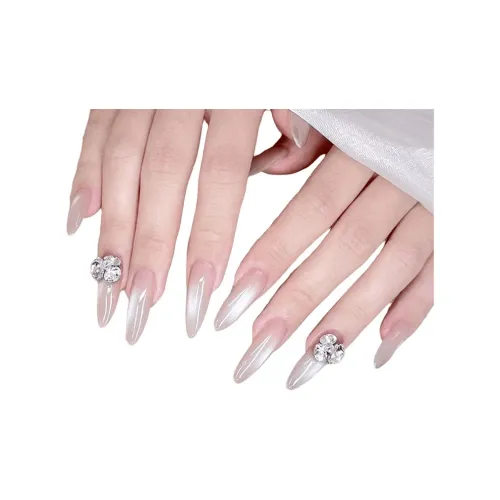 T Z Свет Chasing Кошачий глаз Сверкающий страз Ручная работа False Nail MID Длина Телесный Однотонный Бесшовный Прозрачный