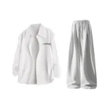 Белая длинная рубашка с длинными рукавами + бело-серые шаровары из вереска