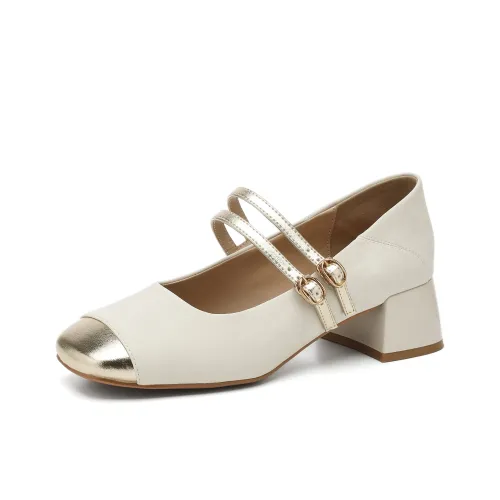 B+AB Квадратный каблук Женские Elegant Elegance Утонченный Премиум Ремень Модная одежда Французские Туфли Мэри Джейн Женские