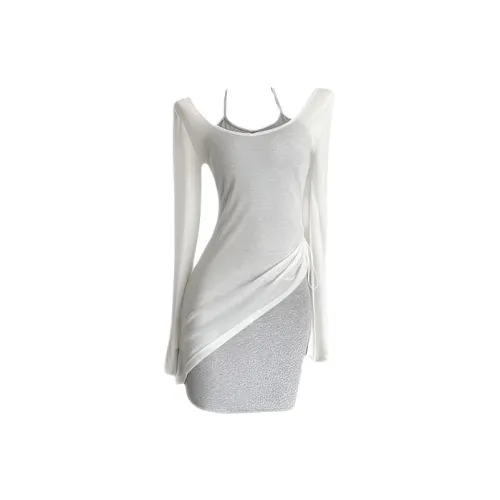 MO VOICE Серый Платье + Белый COVER UP Женские Комплекты с Юбкой