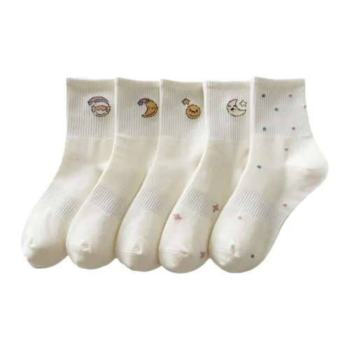 OEING 5 пар белых женских носков MID до икры