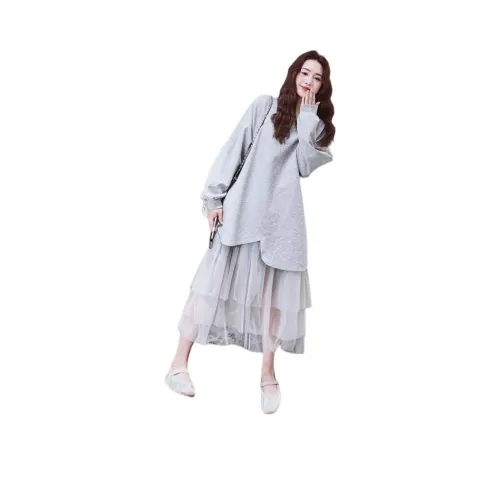 MEXICAN Серый Женские Длинные Платья с Длинными Рукавами