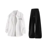 Белая длинная рубашка с длинными рукавами + черные шаровары