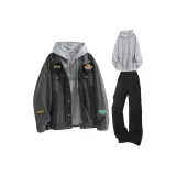 Темно-серый + серый свитшот + черные парашютные брюки