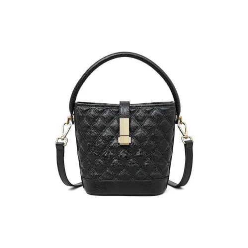 PT'SON Корова Кожа Ведрообразная Сумка Сумка через плечо Сумка Обычная Женская Черная