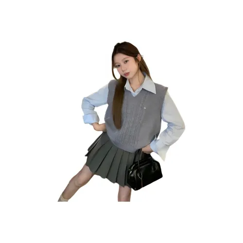 REMOULD Серый жилет + Синий рубашка + Серая юбка Женские юбочные комплекты