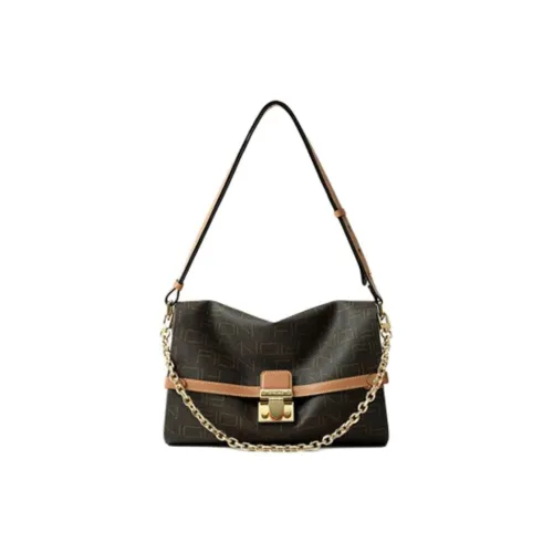 FION Сумка через плечо из искусственной кожи среднего размера женская кофейного и верблюжьего цвета