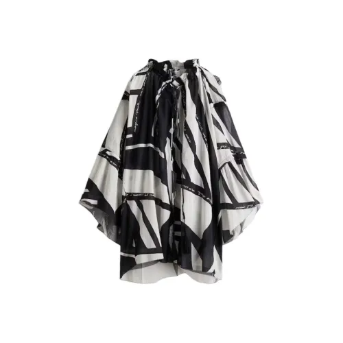 H M Белый Черный Узор Женские Длинные Платья с Длинными Рукавами