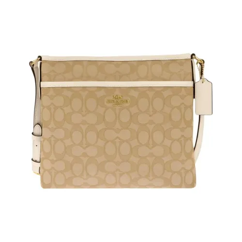 COACH File Холст с кожей Курьерская сумка Сумка через плечо Большая Унисекс Хаки и Экрю