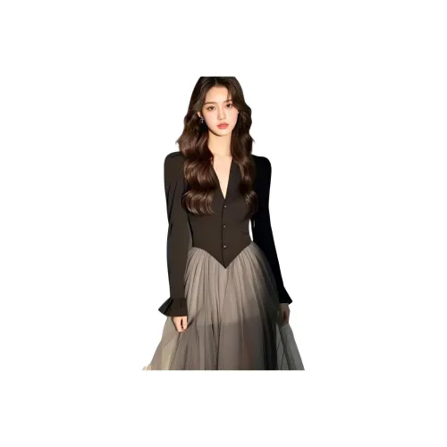 Genius Pooh Длинное платье с длинными рукавами женское