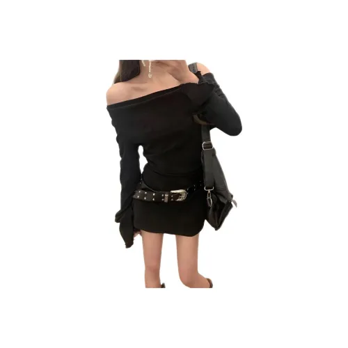 TONYBEAR Черные Женские Короткие Платья с Короткими Рукавами