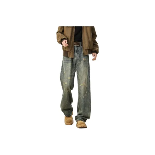 REBIRTHRABBIT Винтажные синие мужские джинсы