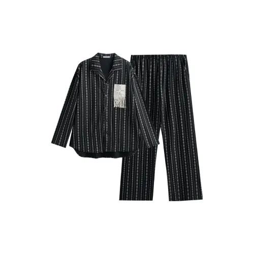 Same Language Пижамный комплект Мужской Alocasia Черные полосы Вышивка