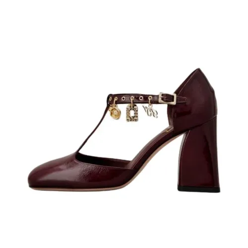 Roger Vivier Tres Vivier Туфли Мэри Джейн с грубым каблуком 8,5 см женские бордовый